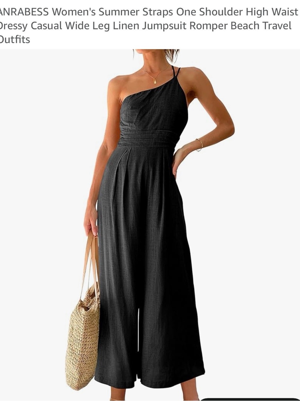 One-Shoulder High-Waist Wide-Leg Jumpsuit - Black